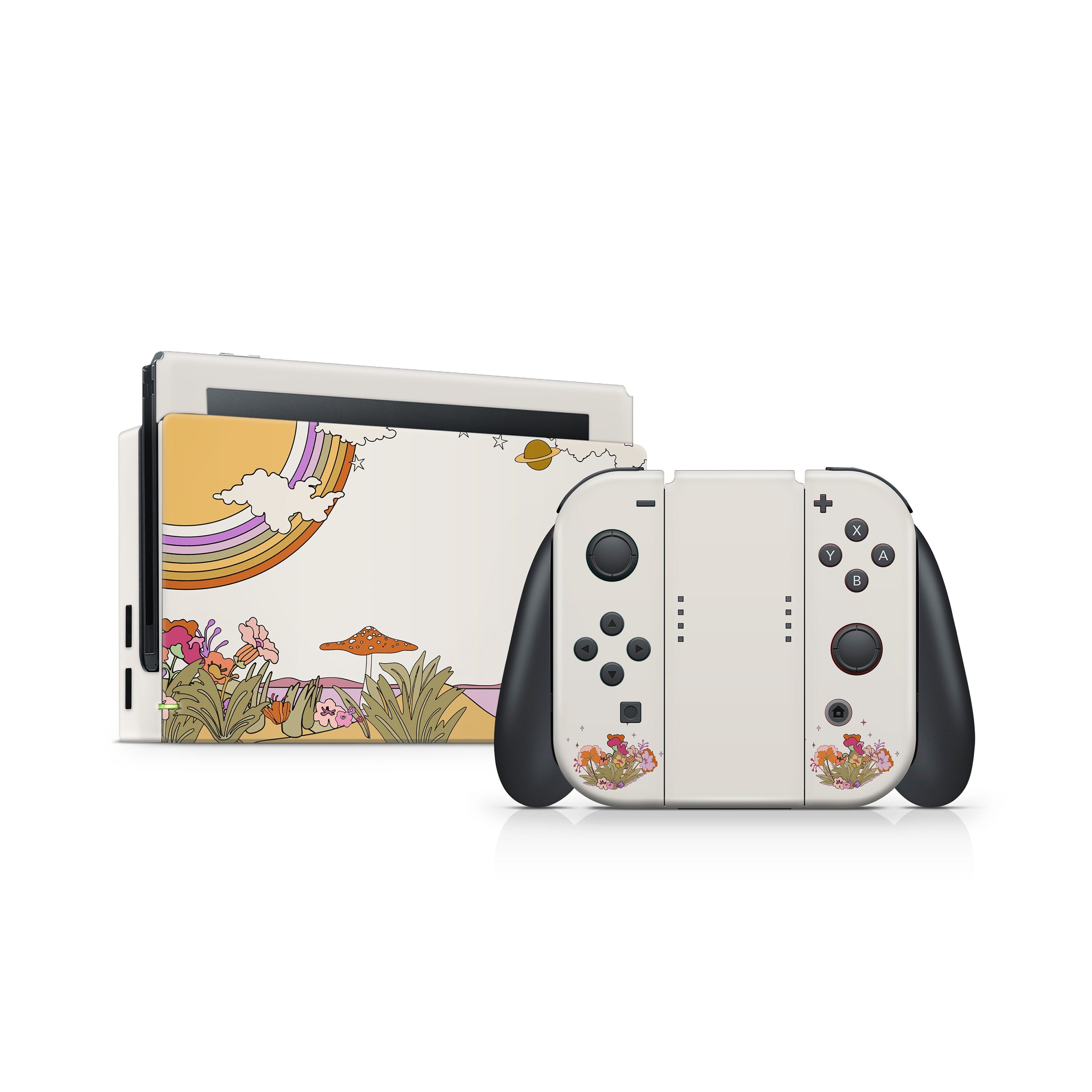 Nintendo switches skin 70's Retro, Mushroom Switch skin Kawaii cute Rainbow skin Premium Vinyl 3M Decal Stickers Full Cover