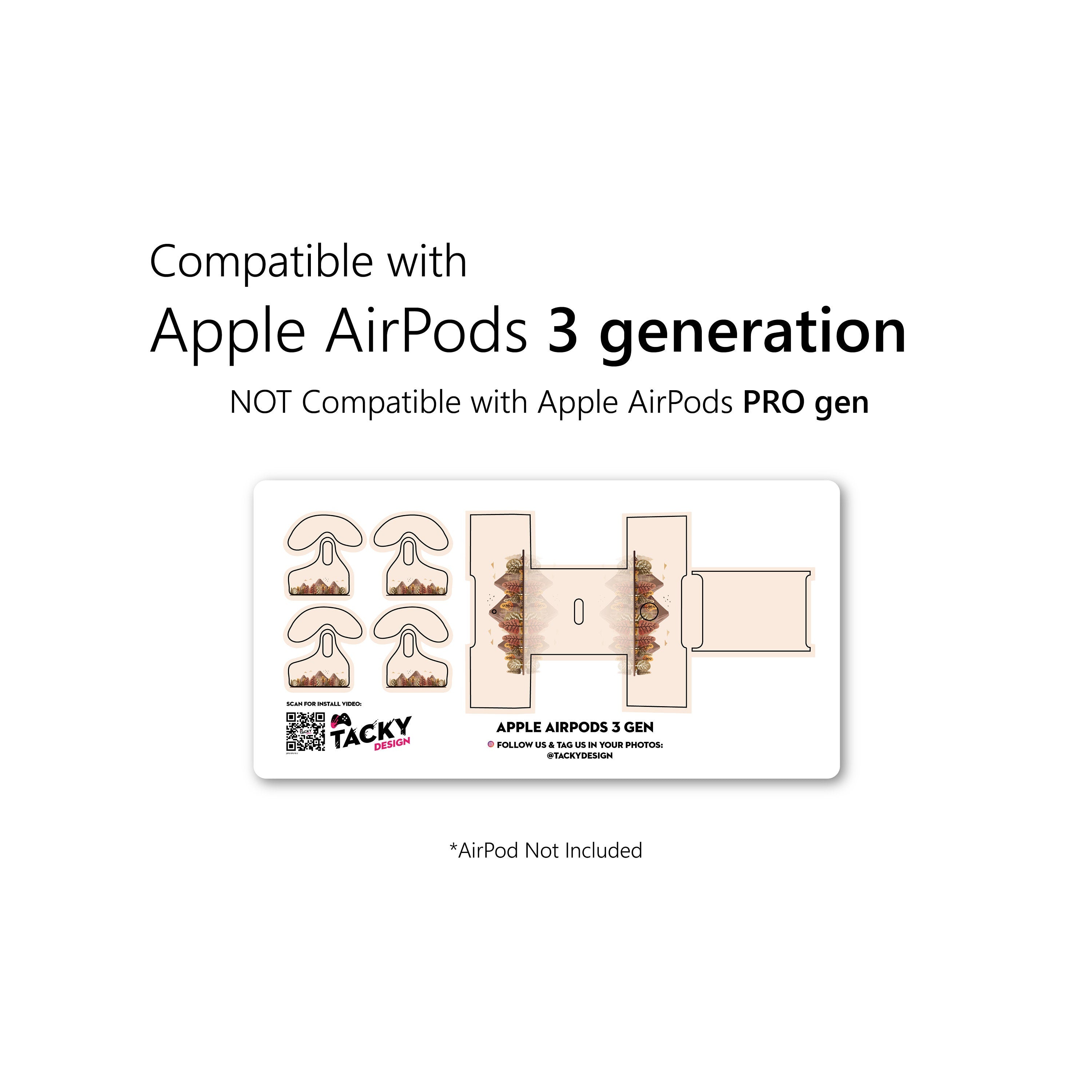 Mountains Apple Airpod Skins, Beige Airpods Sticker for Airpods 3 skin Vinyl 3m, Airpods skin earbuds, Airpods Protective Full wrap Cover - Tackydesign