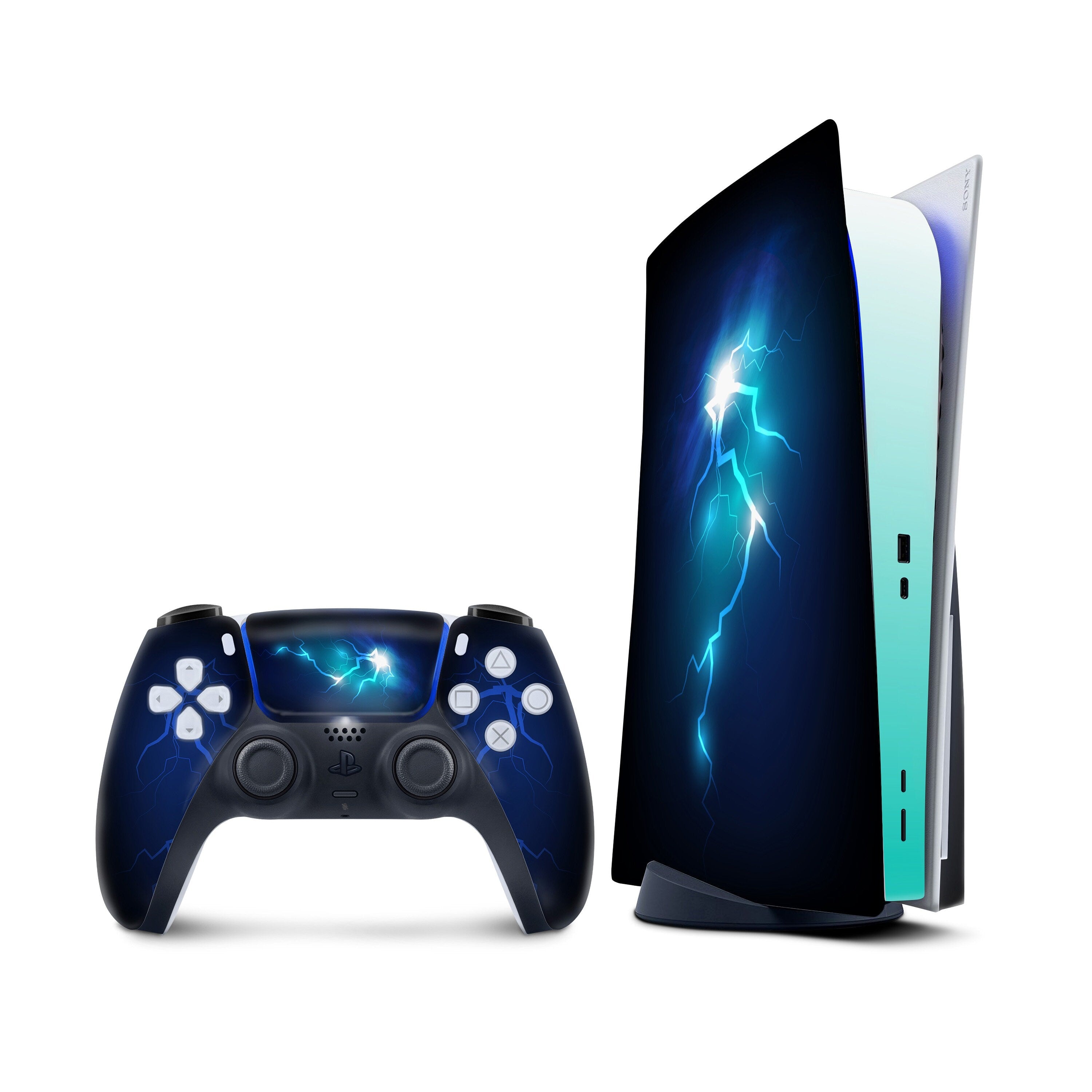 Ps5 skin Lightning, Playstation 5 controller skin blue, Vinyl 3m stickers Full wrap cover - Tackydesign