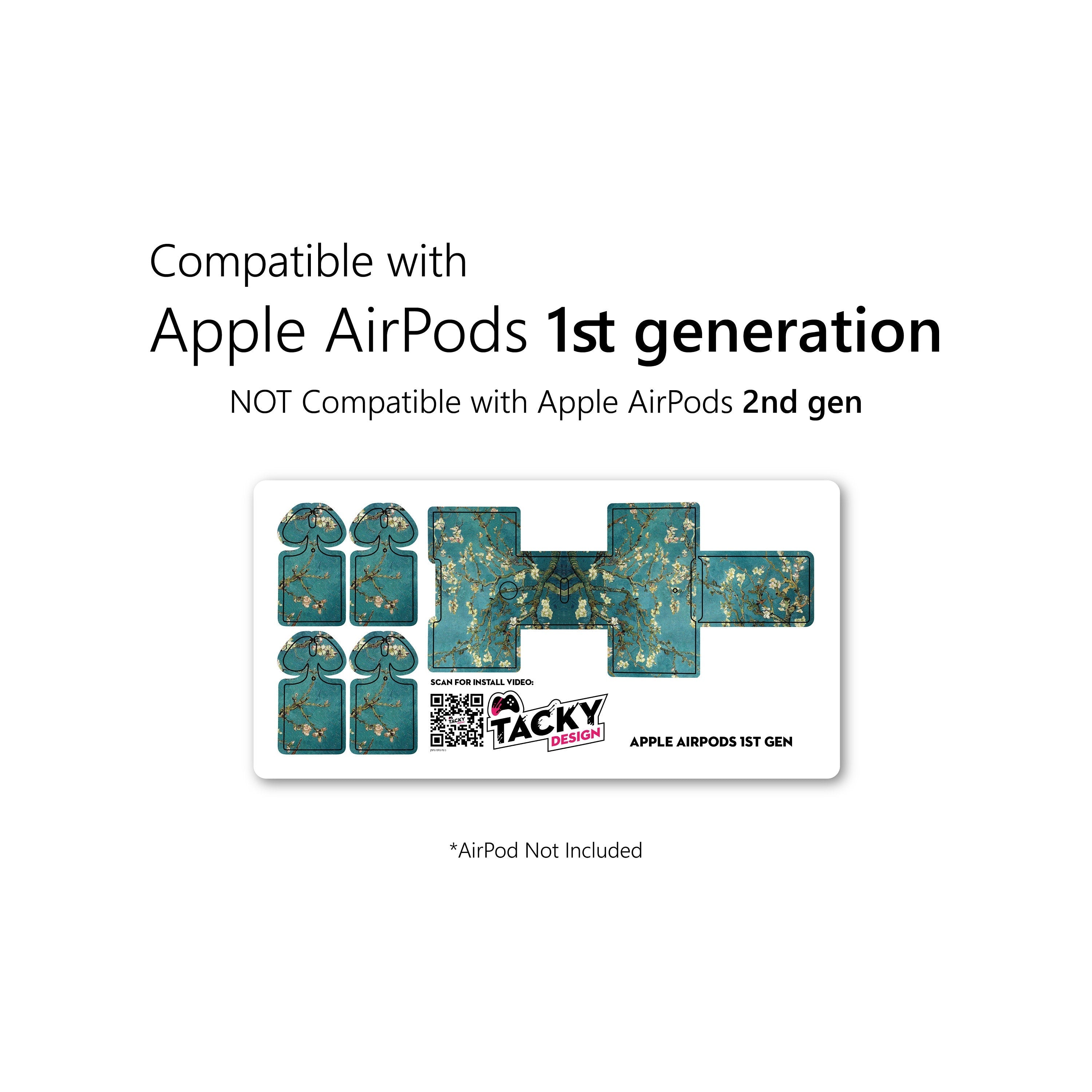 Sakura Apple Airpod Skins, Green Airpods Sticker for airpods 1 & 2 Vinyl 3m, Airpods skin earbuds, Airpods Protective Full wrap Cover - Tackydesign