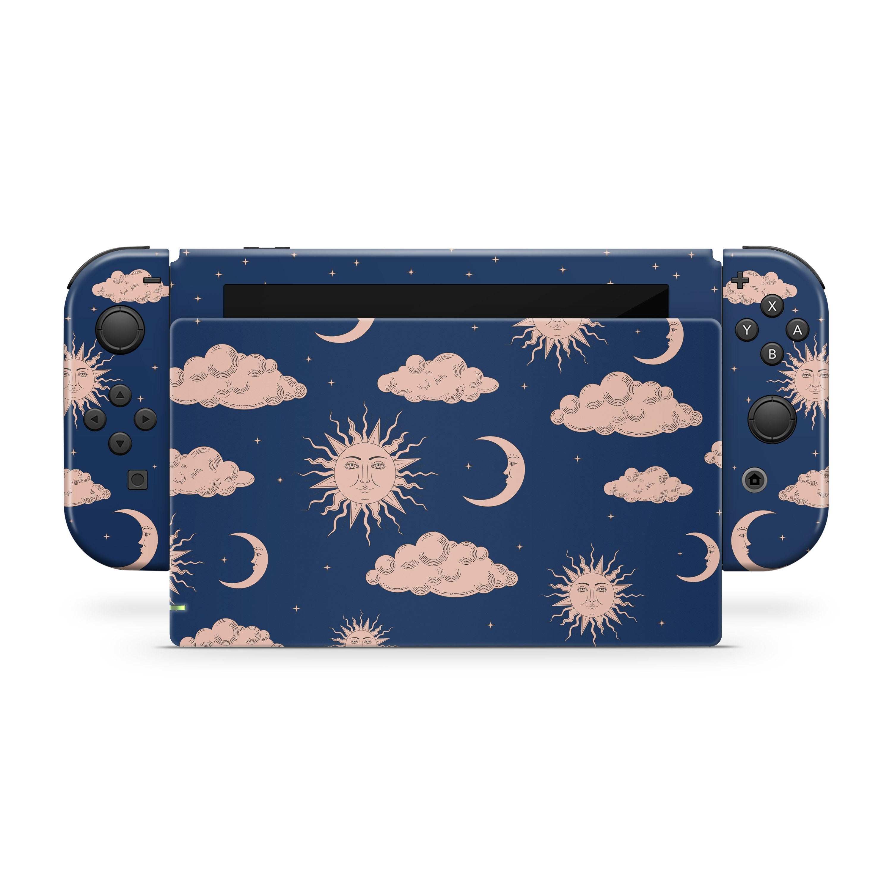 TACKY DESIGN Blue Nintendo Switch Skin Wrap | Clouds, Moon, and Sun 3M Vinyl Cover - Tackydesign