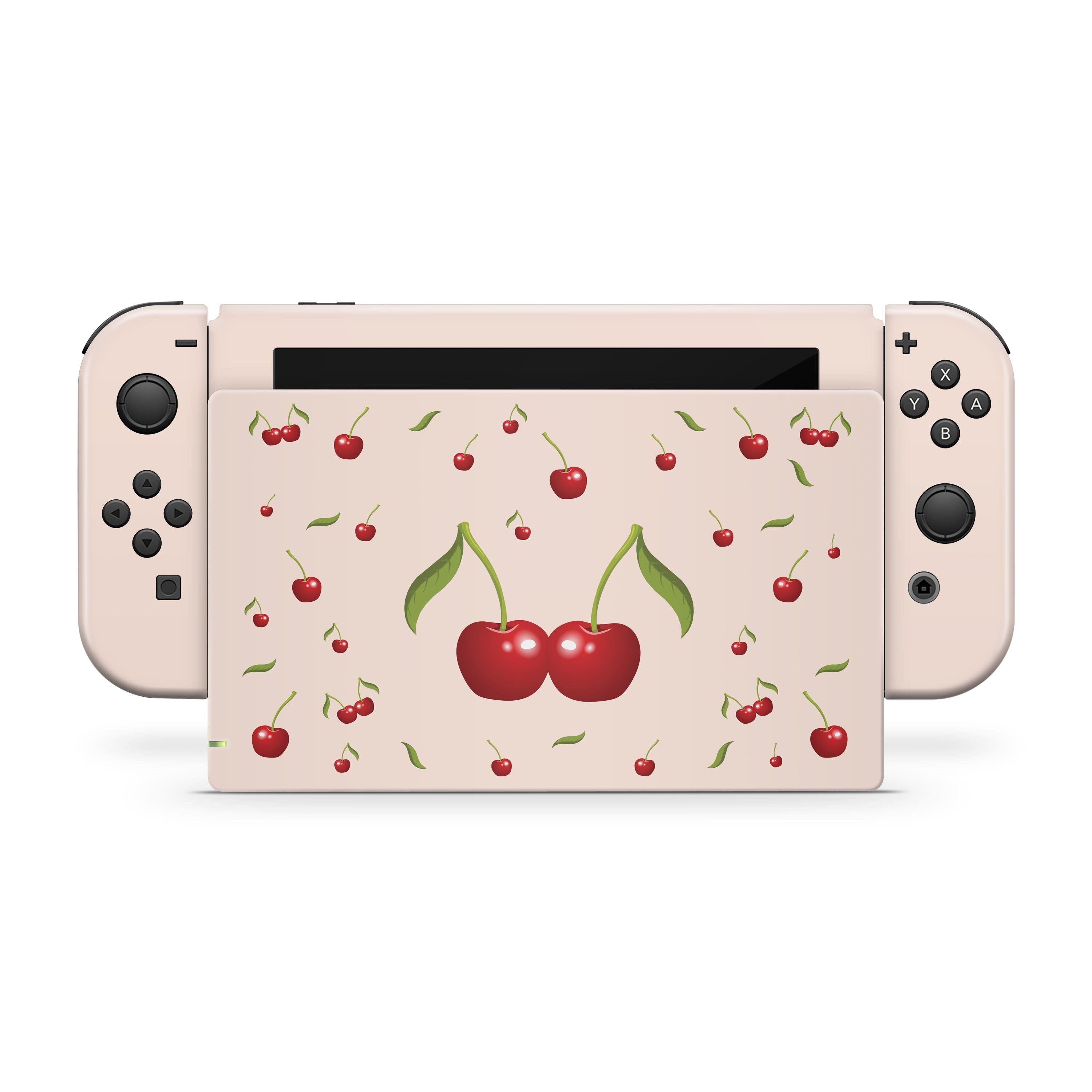 TACKY DESIGN Cherries Nintendo Switch Skin Wrap | Cute Pastel Pink 3M Vinyl Cover - Tackydesign