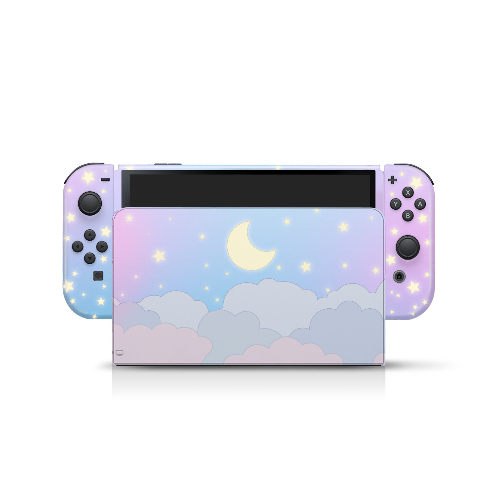 TACKY DESIGN Clouds Nintendo Switch OLED Skin Wrap | Moon Blue Pastel 3M Vinyl Full Cover - Tackydesign