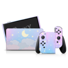 TACKY DESIGN Clouds Nintendo Switch OLED Skin Wrap | Moon Blue Pastel 3M Vinyl Full Cover - Tackydesign