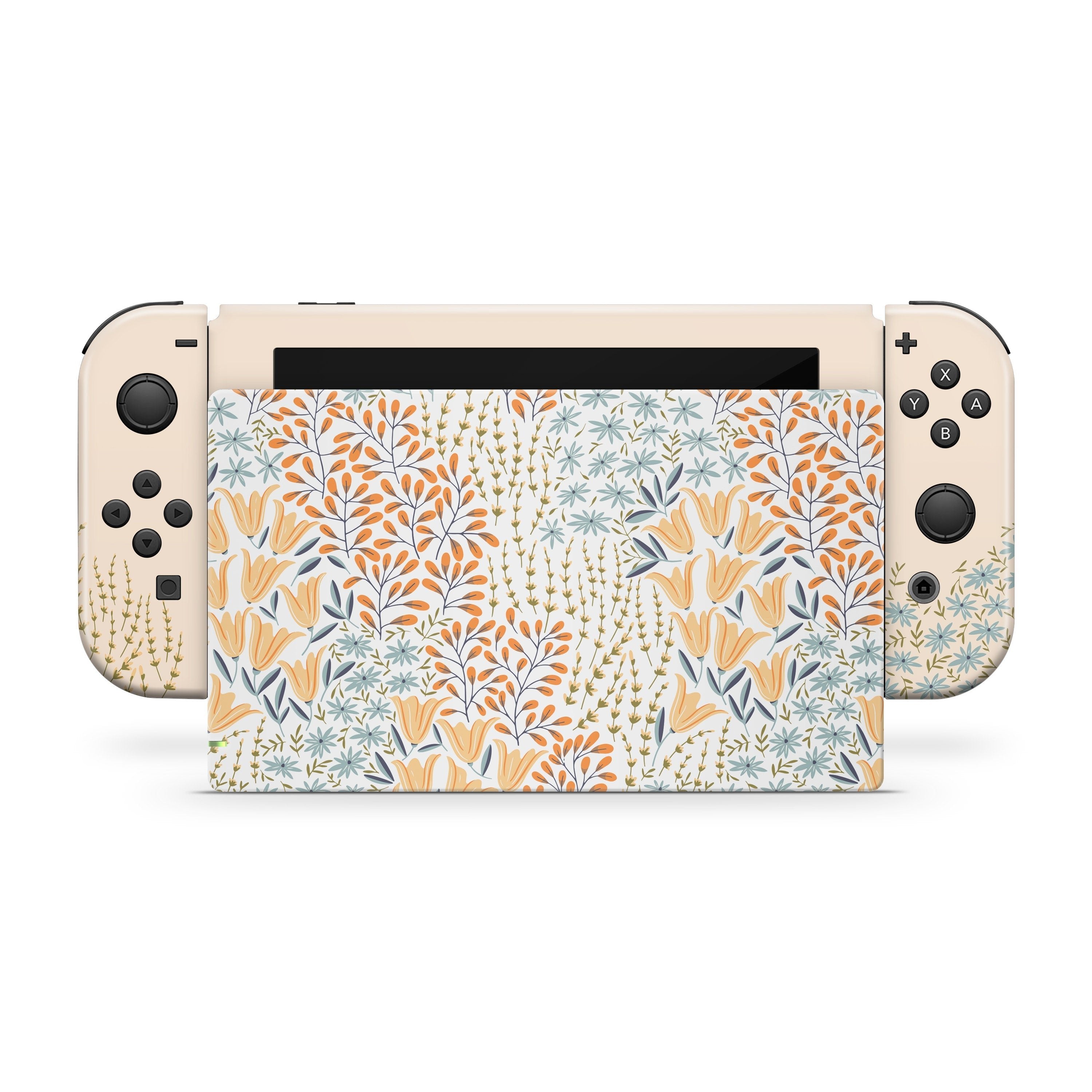TACKY DESIGN Colorful Flowers Nintendo Switch Skin Wrap | Beige 3M Vinyl Full Cover - Tackydesign