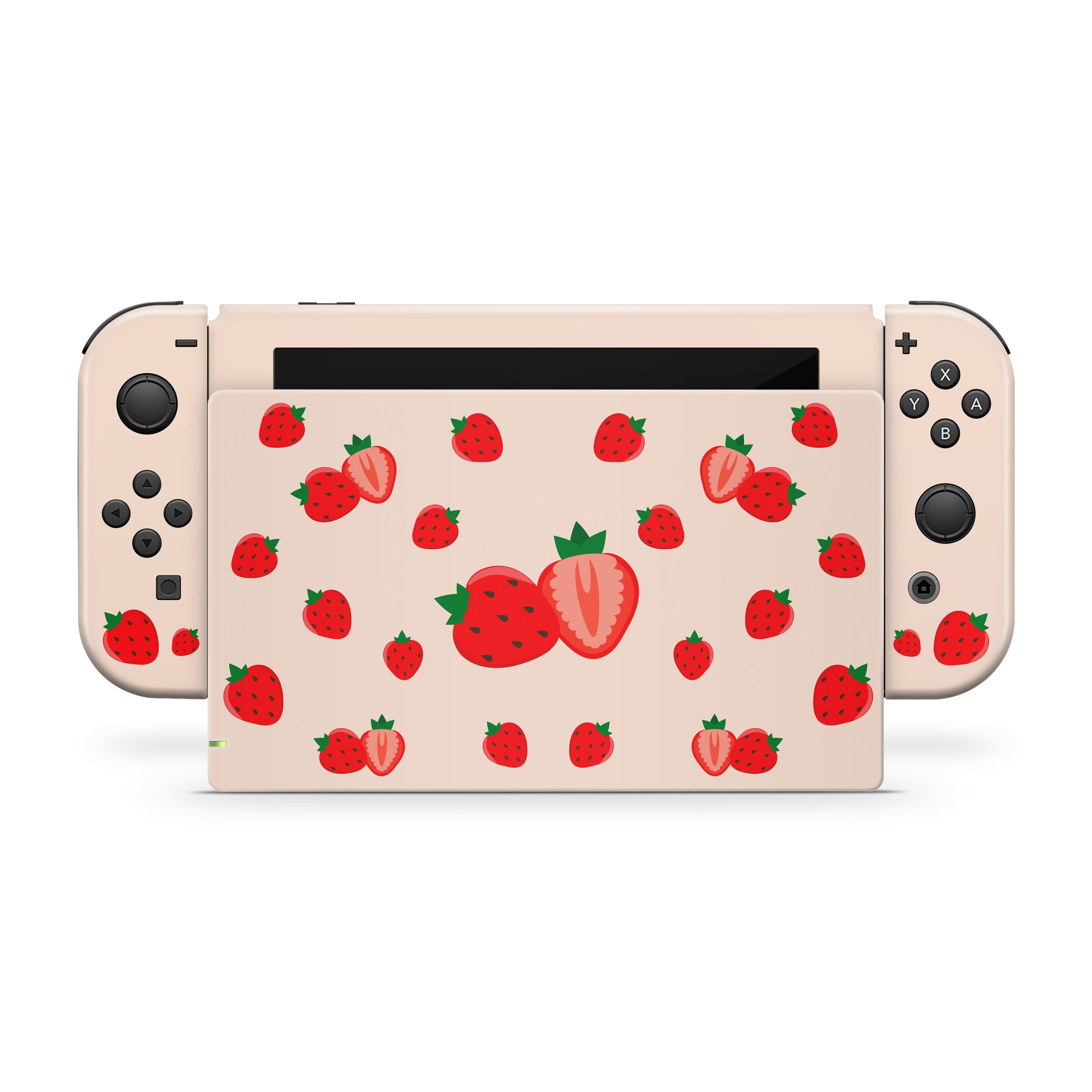 TACKY DESIGN Cute Strawberry Nintendo Switch Skin Wrap | Cream 3M Vinyl Cover - Tackydesign