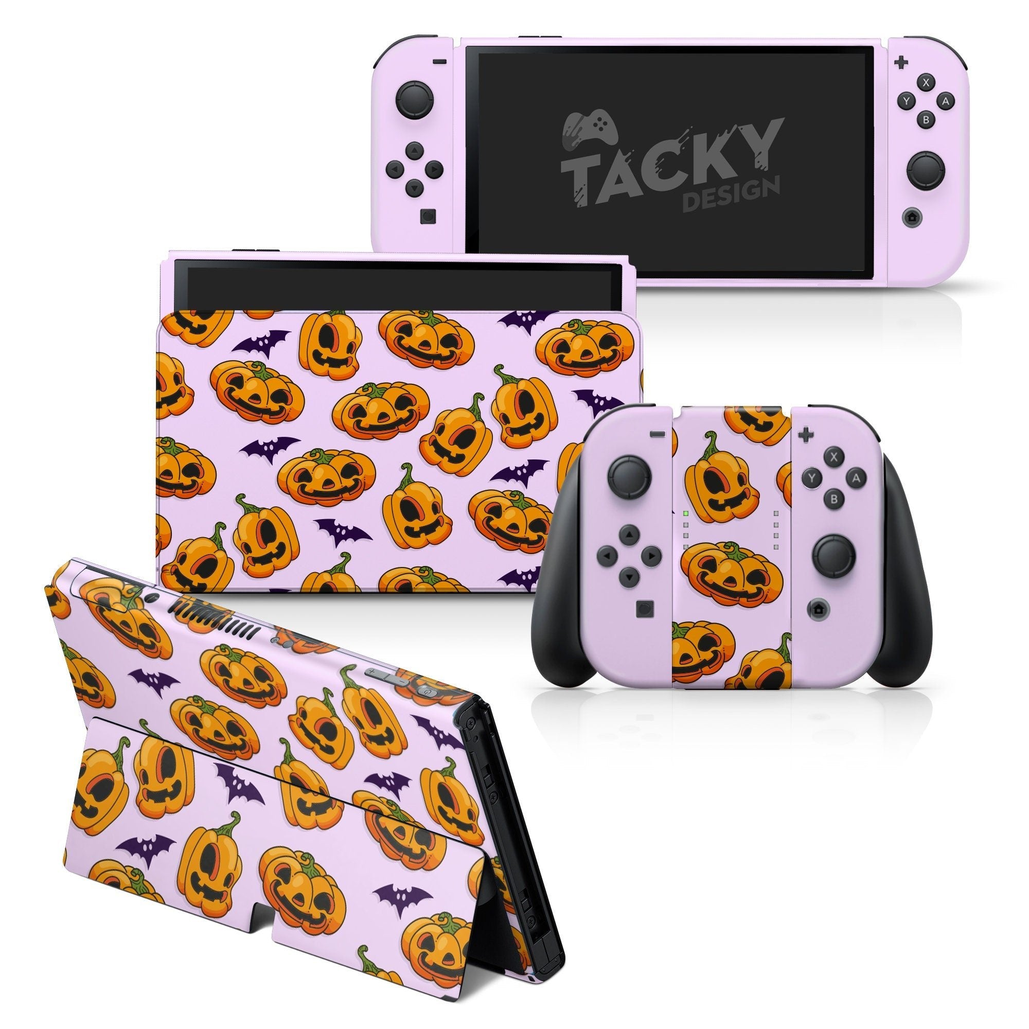 TACKY DESIGN Halloween Nintendo Switch OLED Skin Wrap | Spooky Kawaii Pumpkin 3M Vinyl Full Cover - Tackydesign