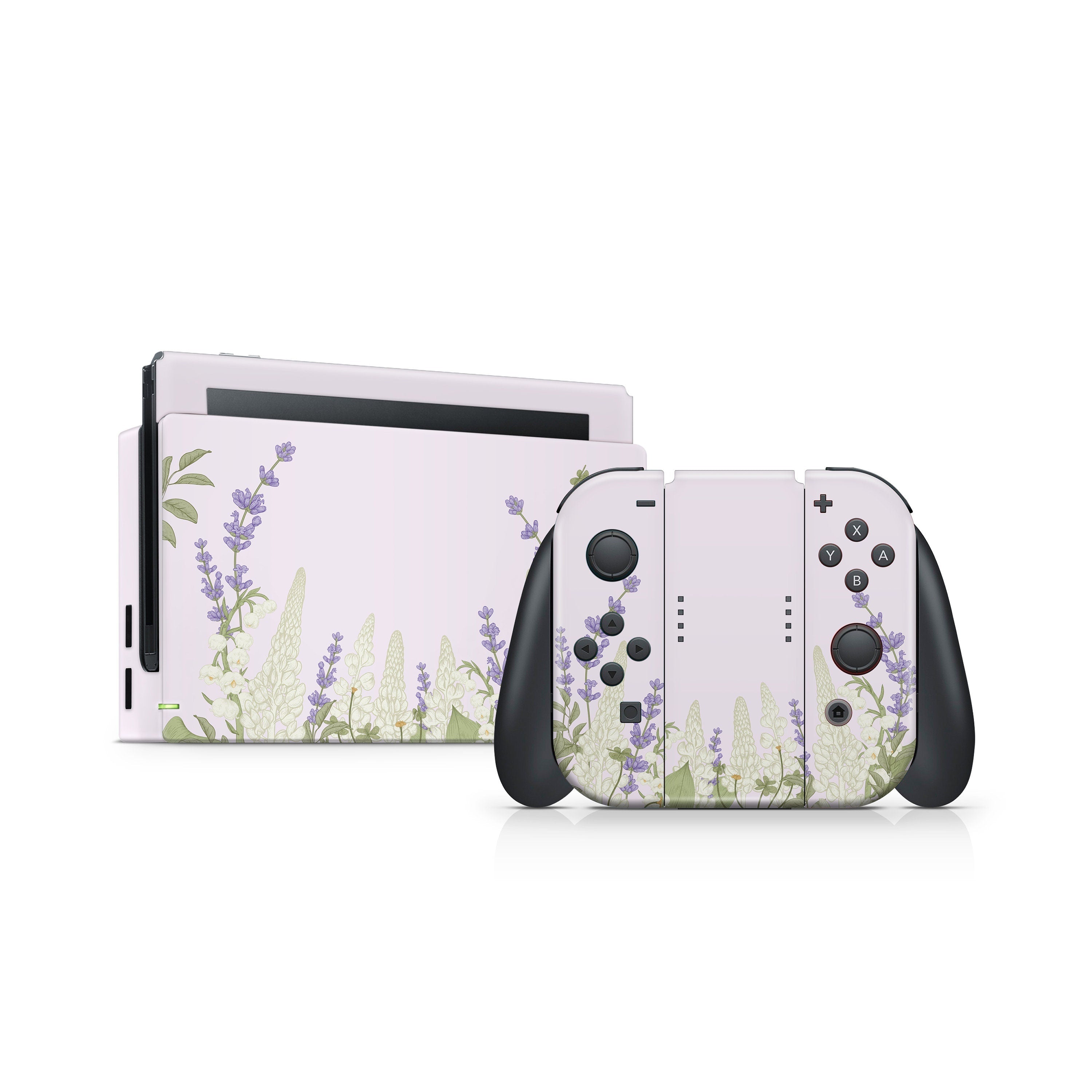 TACKY DESIGN Lavender Nintendo Switch Skin Wrap | Lupine Kawaii 3M Vinyl Full Cover Decal Sticker - Tackydesign