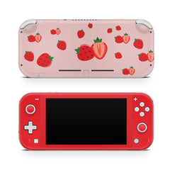 TACKY DESIGN Nintendo Switch Lite Skin Wrap | Cute Strawberry Fruit Pastel Pink 3M Vinyl Full Cover - Tackydesign