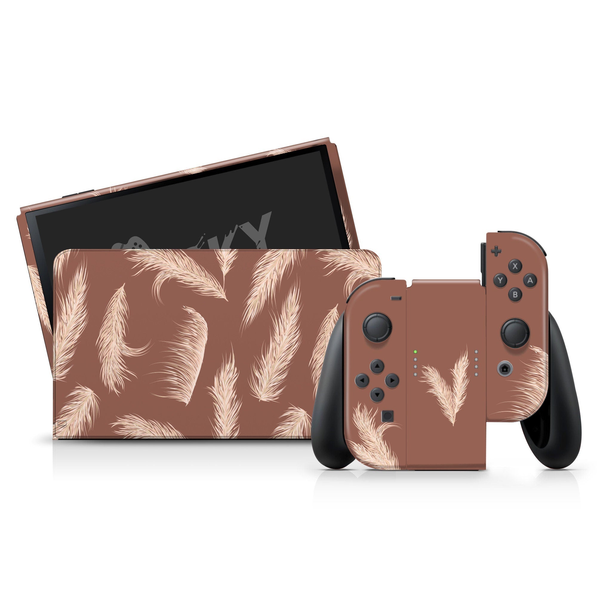 TACKY DESIGN Pampas Nintendo Switch OLED Skin Wrap | Pastel Flower Brown 3M Vinyl Full Cover - Tackydesign
