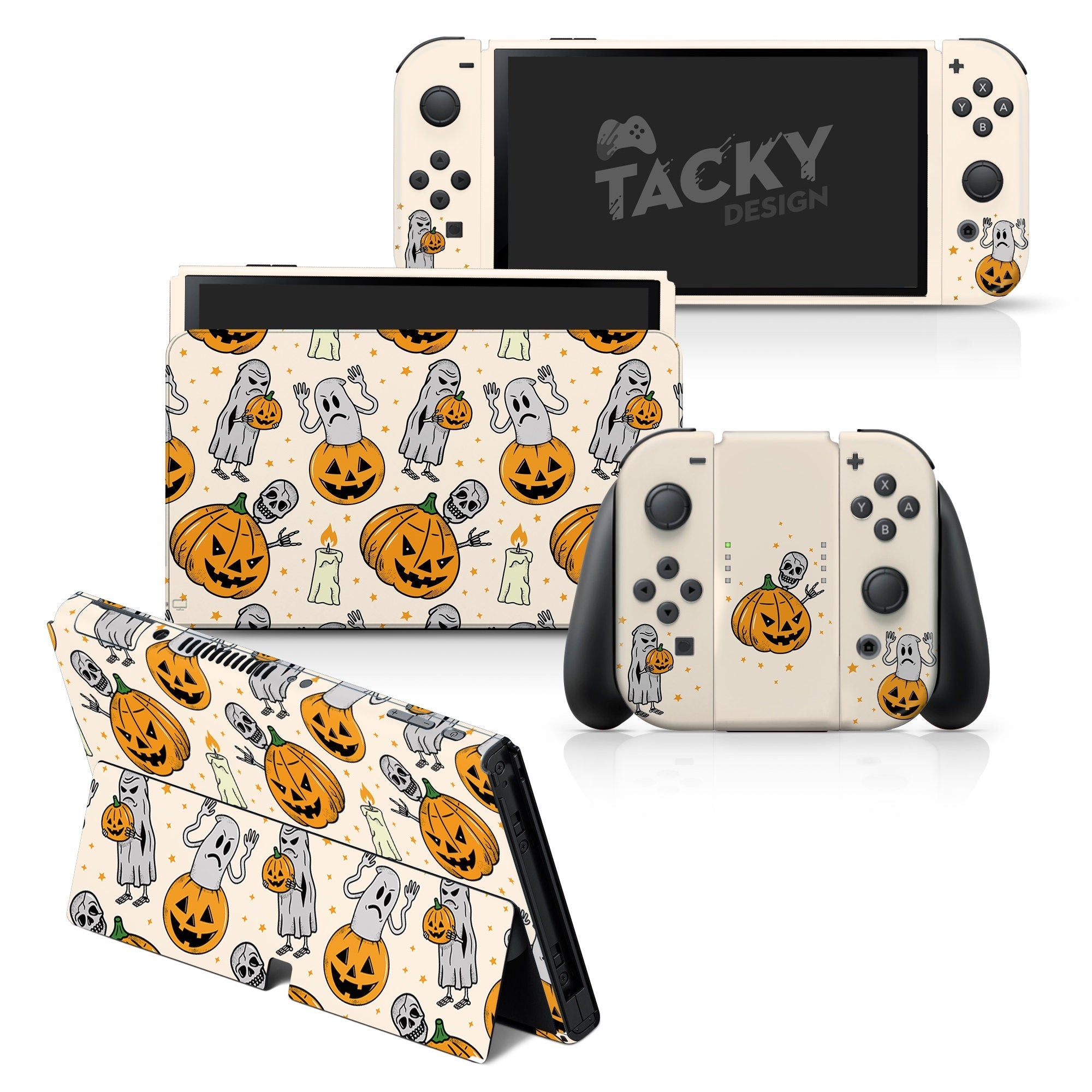 TACKY DESIGN Pumpkin Nintendo Switch OLED Skin Wrap | Spooky Kawaii Halloween 3M Vinyl Full Cover - Tackydesign