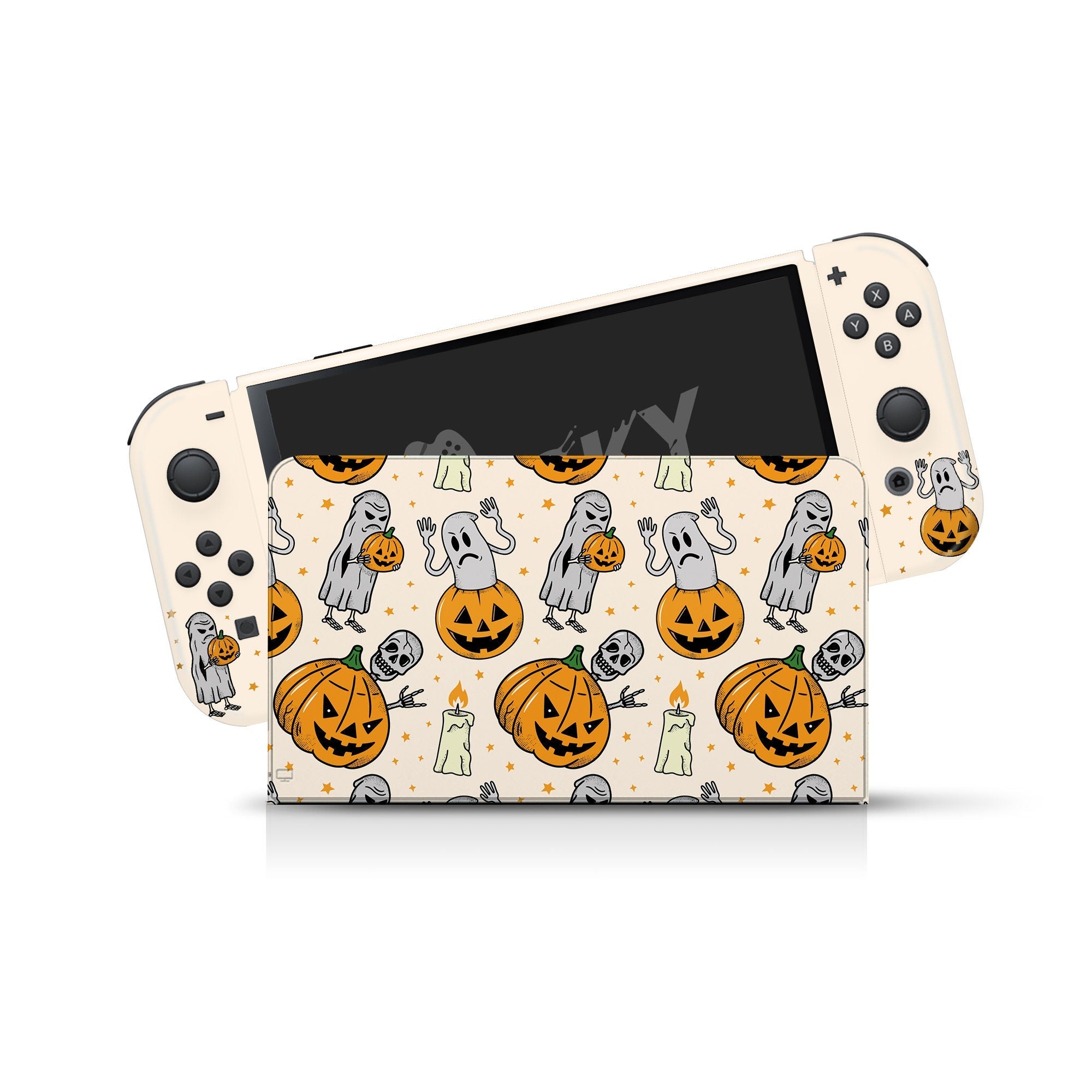 TACKY DESIGN Pumpkin Nintendo Switch OLED Skin Wrap | Spooky Kawaii Halloween 3M Vinyl Full Cover - Tackydesign