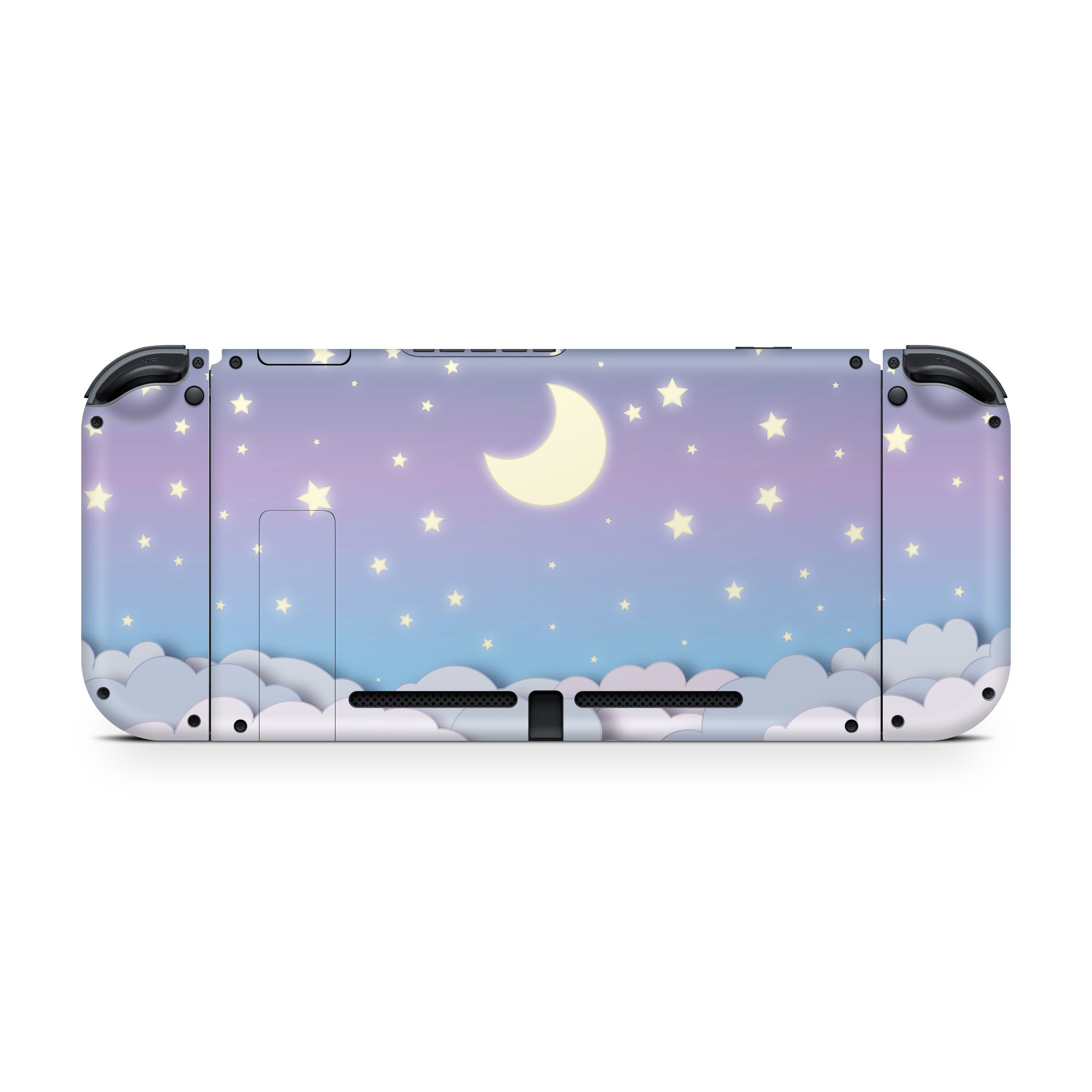 TACKY DESIGN Purple Clouds Nintendo Switch Skin Wrap | Blue Sky and Moon 3M Vinyl Full Cover - Tackydesign