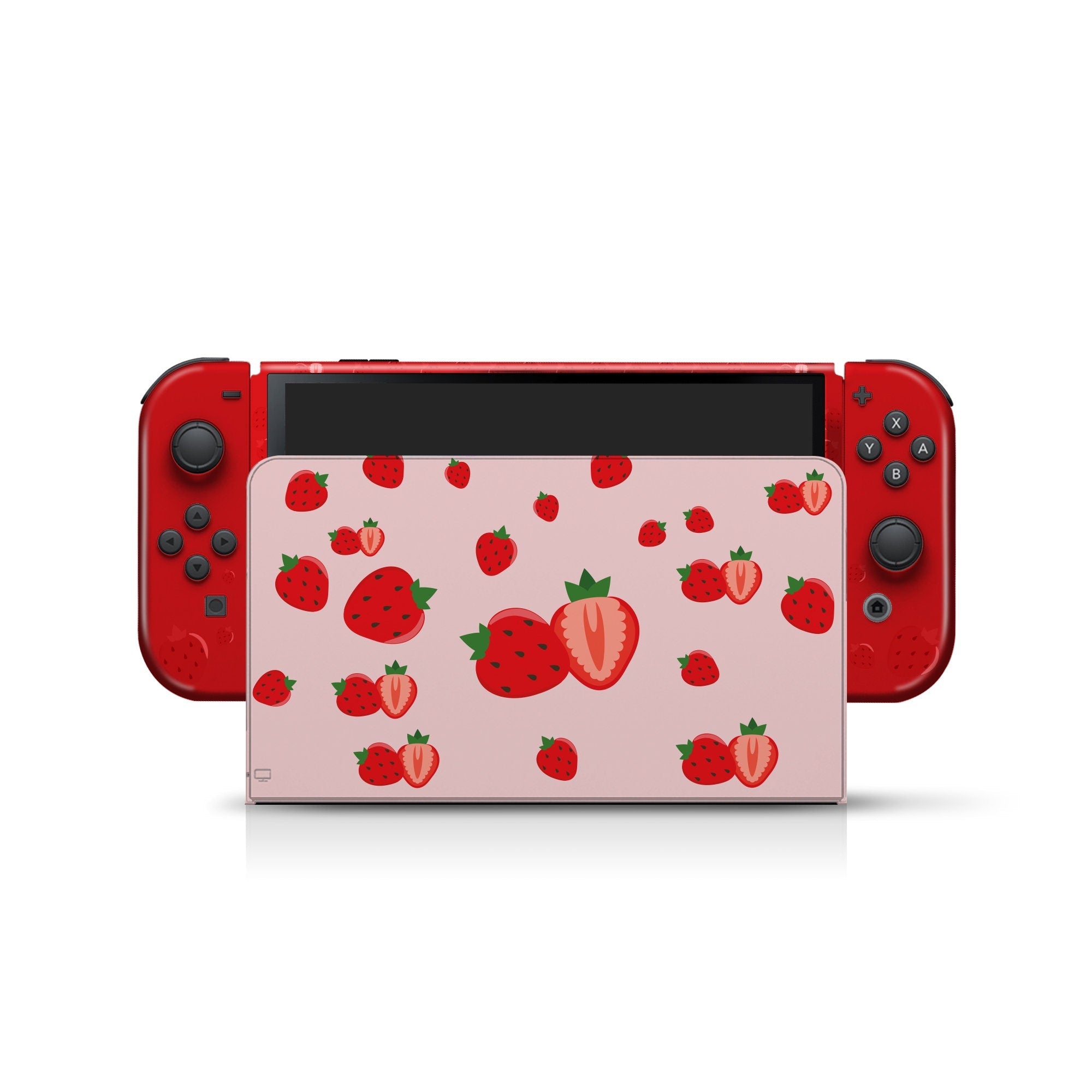 TACKY DESIGN Red Strawberry Nintendo Switch OLED Skin Wrap | Cute Pink 3M Vinyl Full Cover - Tackydesign