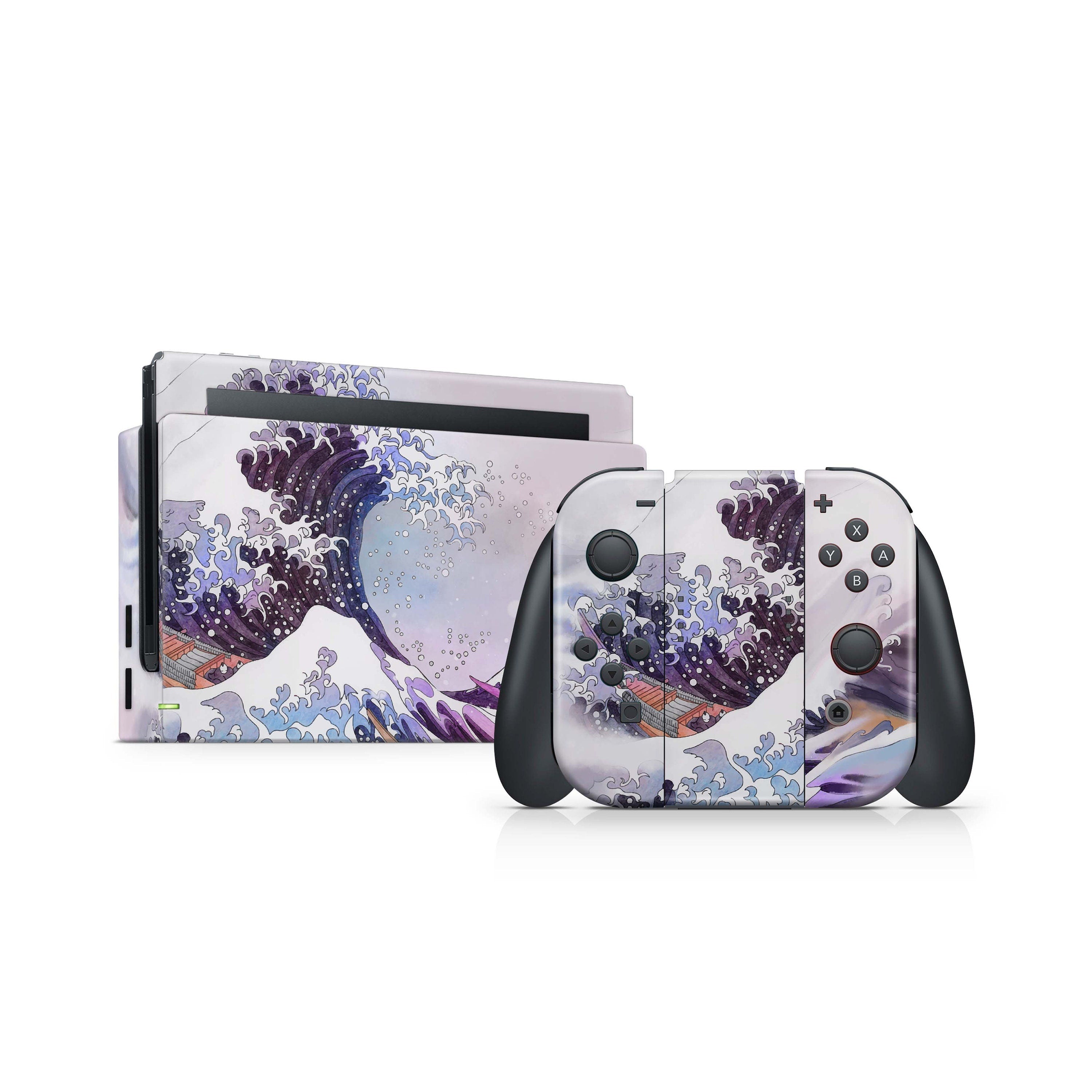 TACKY DESIGN Watercolor Nintendo Switch Skin Wrap | Kanagawa Wave Skin 3M Vinyl Cover - Tackydesign