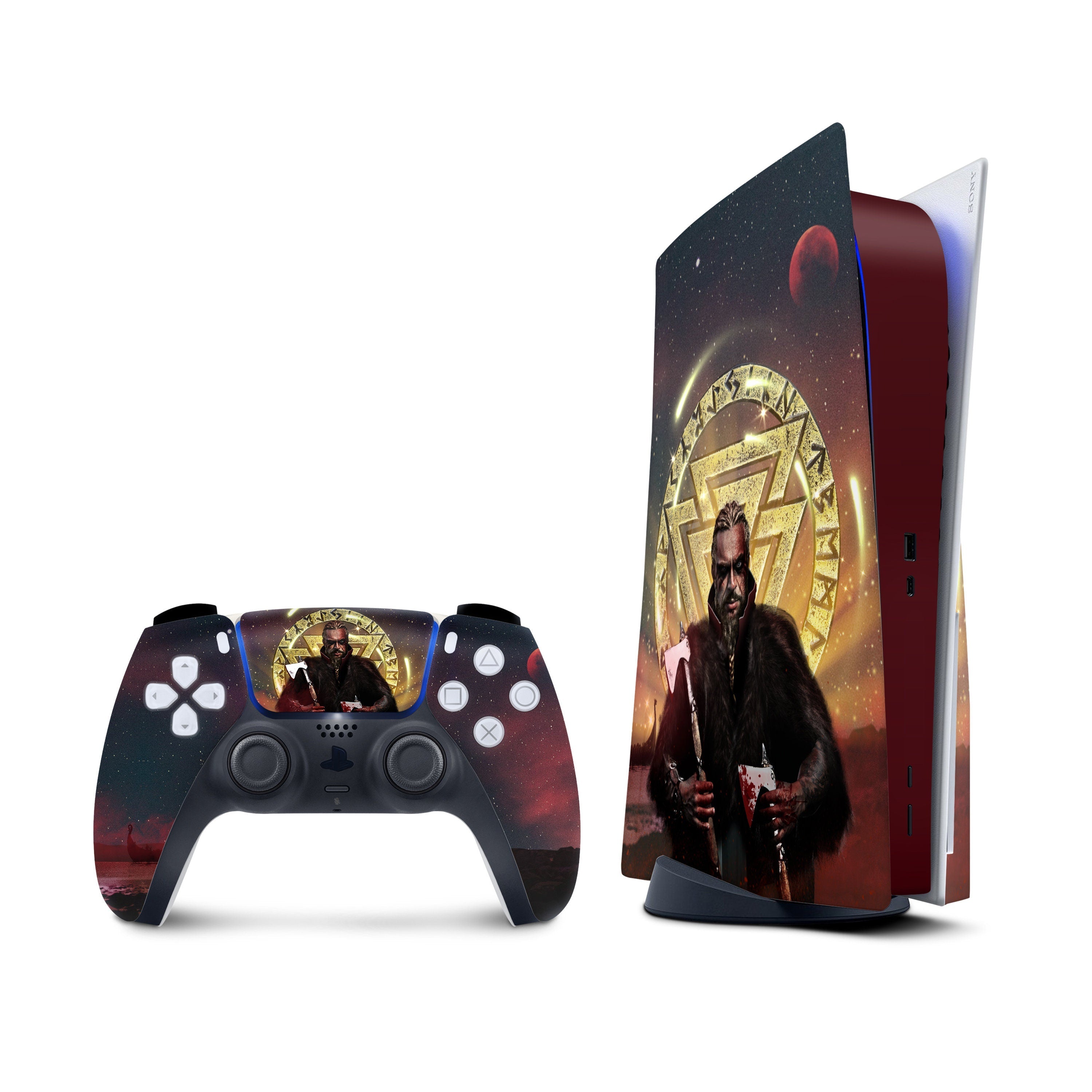 Vikings Ps5 skin, Brown Playstation 5 controller skin Assassin, Vinyl 3m stickers Full wrap cover - Tackydesign