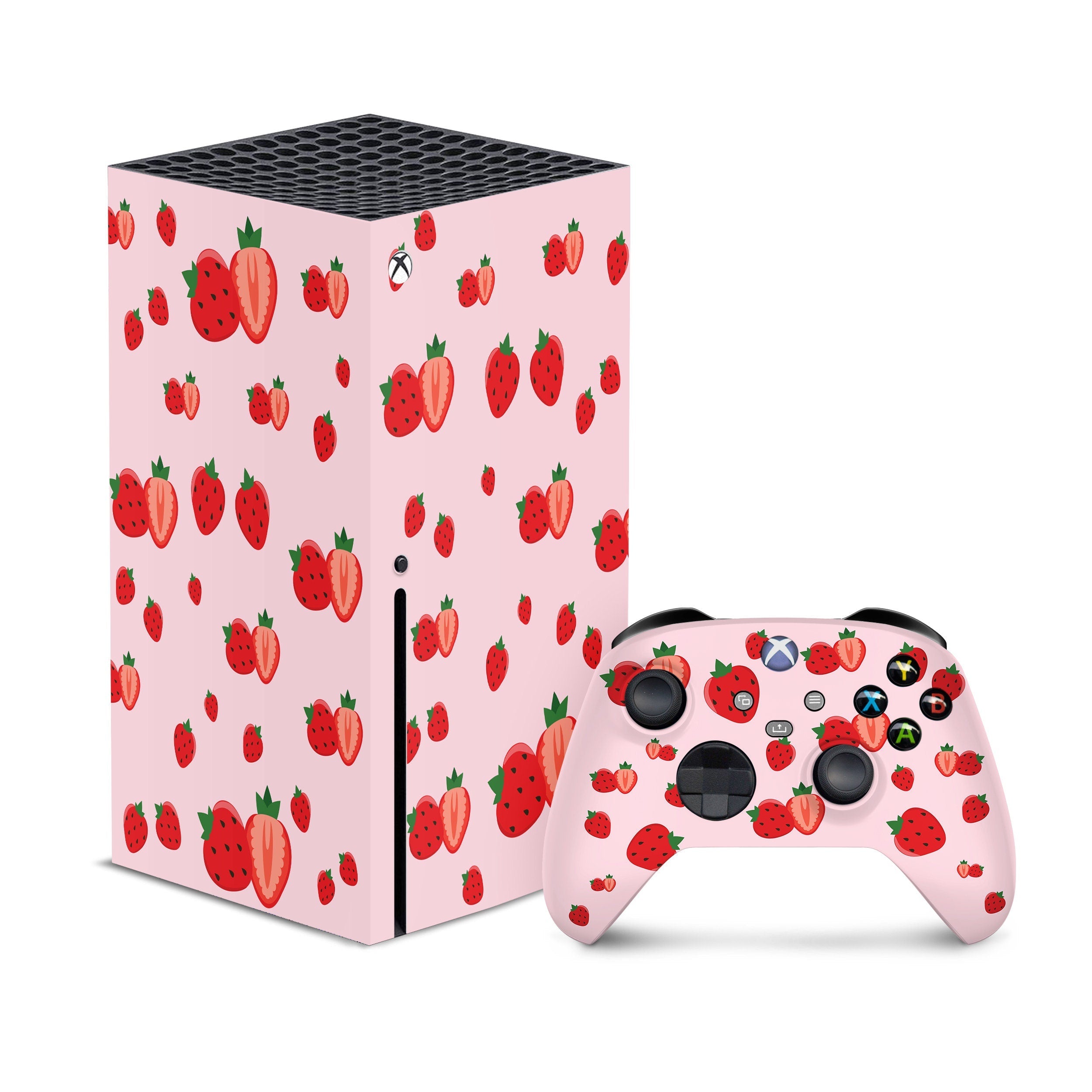 Xbox series x skin Strawberries, Series s pink skin Vinyl 3m stickers Full wrap cover - Tackydesign